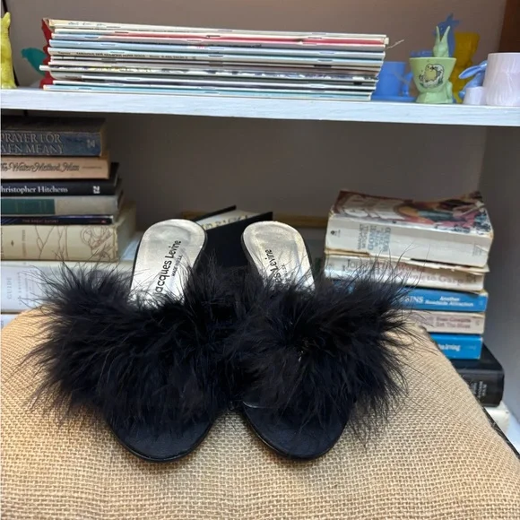 Women's Black Feathered Heels - Picture 2 of 5
